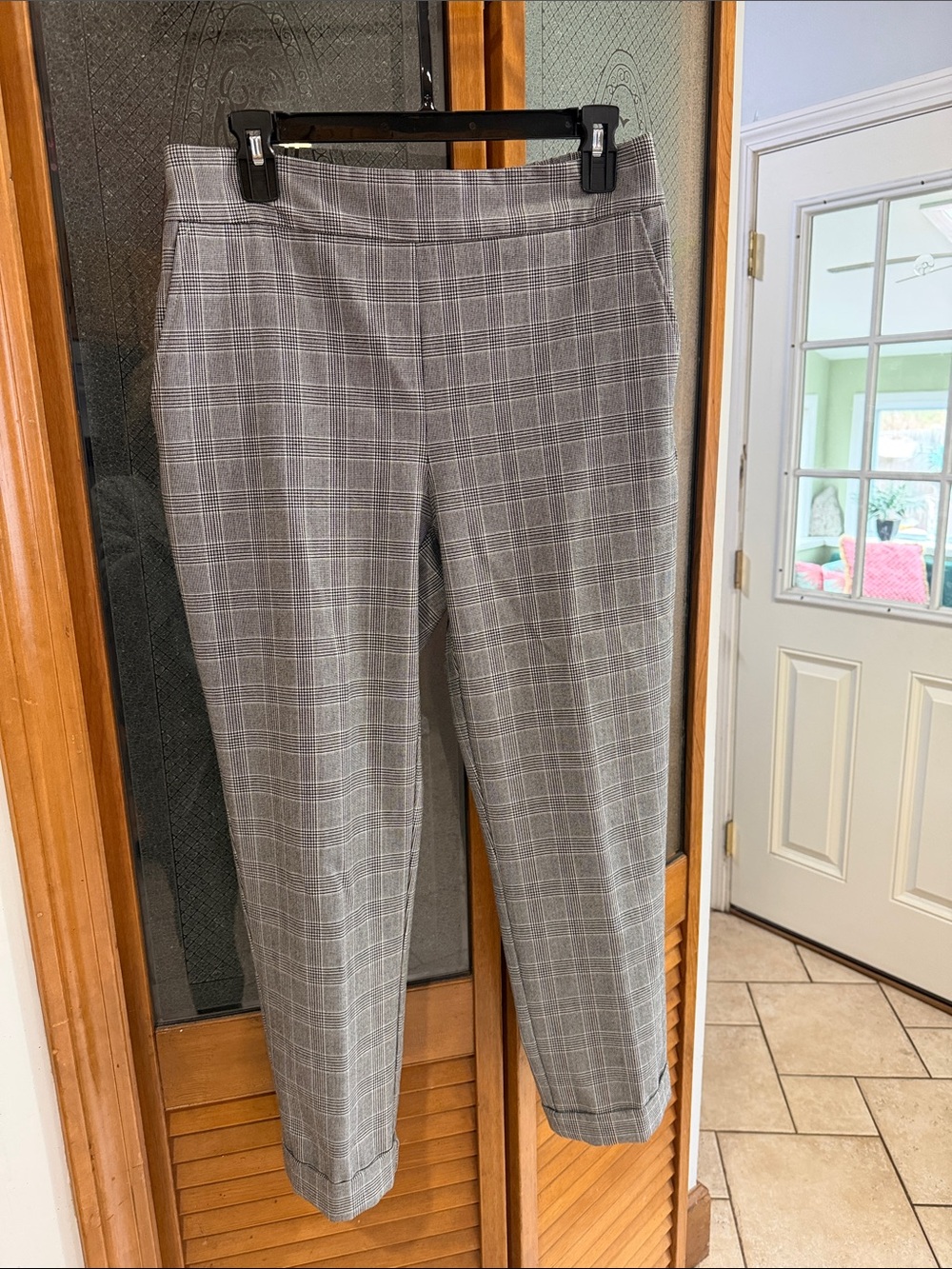 RACHEL ZOE CLASSIC PANTS Gray Windowpane Plaid Trousers MED SZ 10
